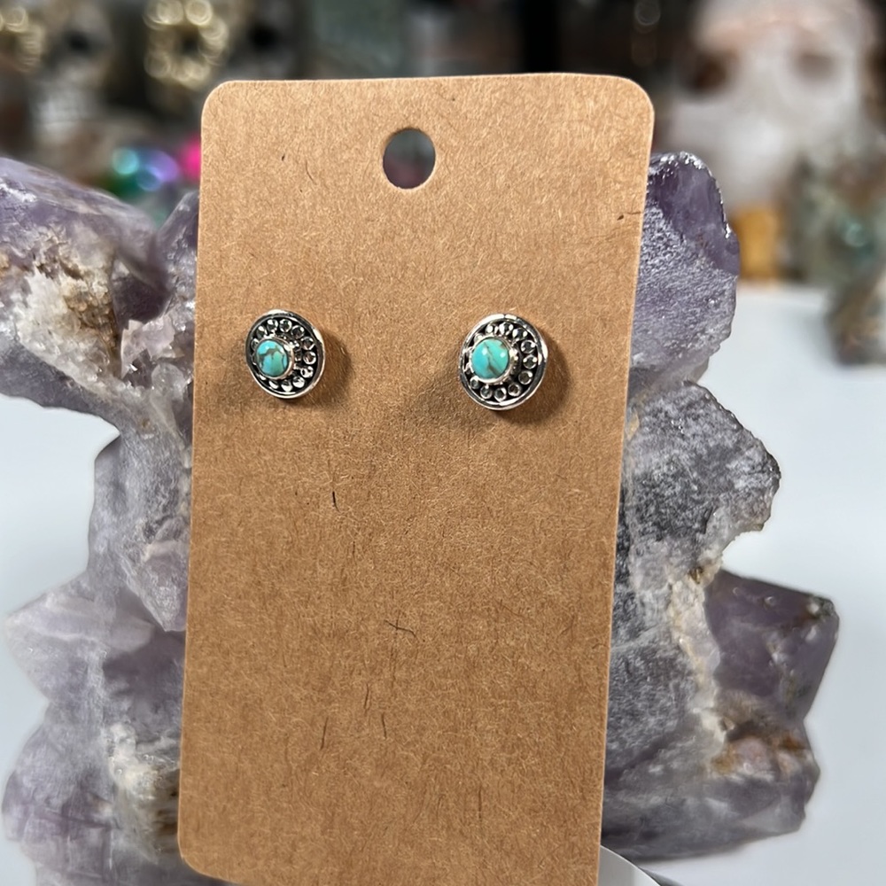 Solid Sterling Silver Turquoise Studs - image 3